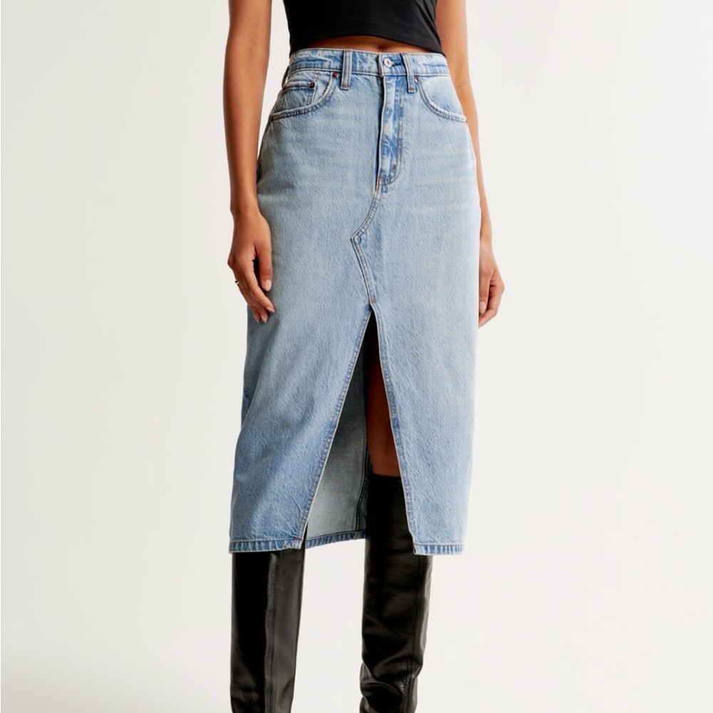 Abercrombie & Fitch Blue high Rise Midi Denim Skirt